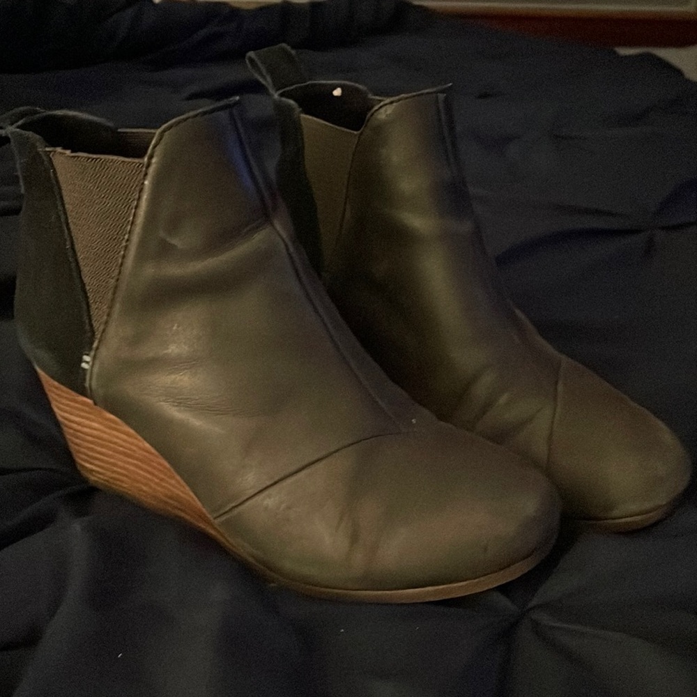 Black Wedge Boots -Size 7